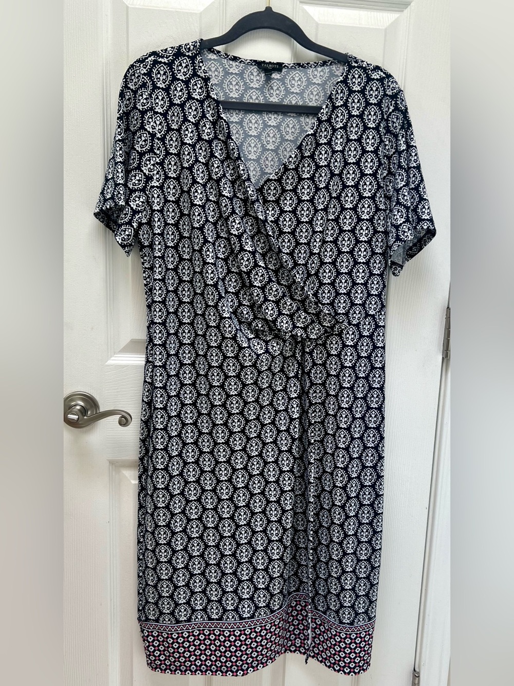Talbots Navy and White Printed Women’s Faux Wrap Midi Dress Size 1X
